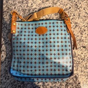 Fossil Blue and Brown Geometric Crossbody Bag